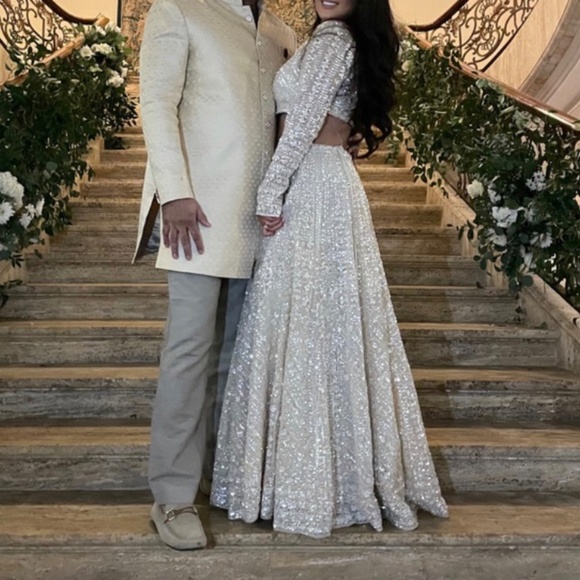 SOLD Seema Gujral Ivory Sequin Lehenga Set Indian - Picture 4 of 11